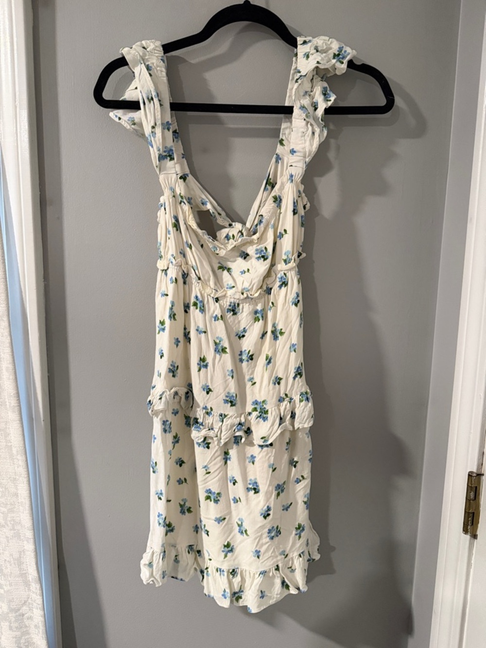WeWoreWhat Ivory Mini Dress with Blue & Green Floral Print